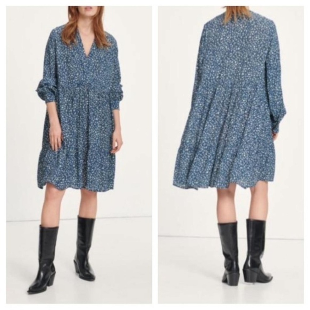 SAMSOE Mori long sleeve floral lagenlook dress in Snowflake size XXS oversized